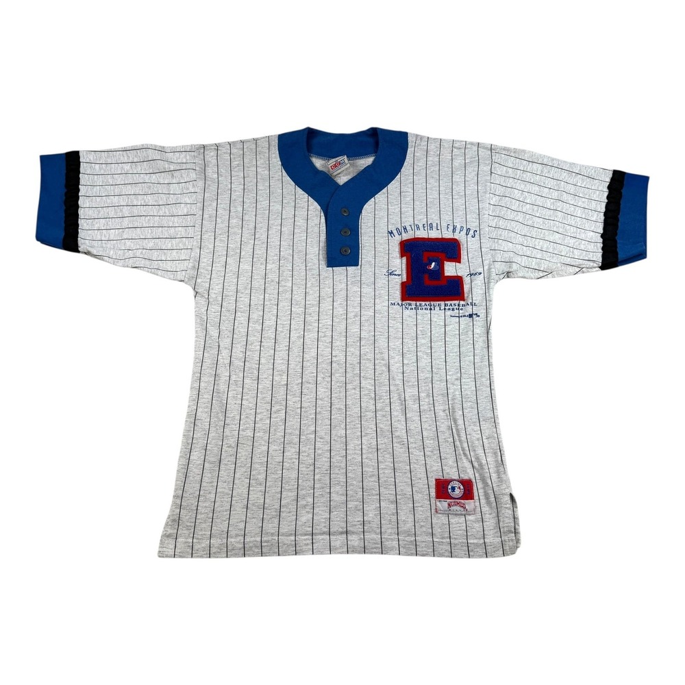Vintage Montreal Expos Shirt Mens Small Gray Blue MLB Baseball Pinstripe 90s